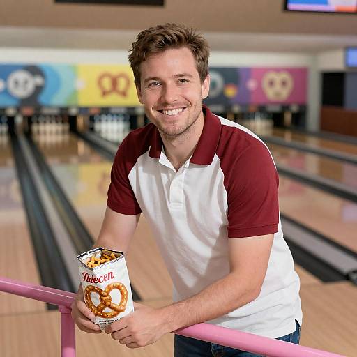 Cheerful Man at Bowling Alley