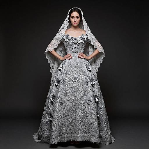 Intricate Monochrome Floral Gown Portrait