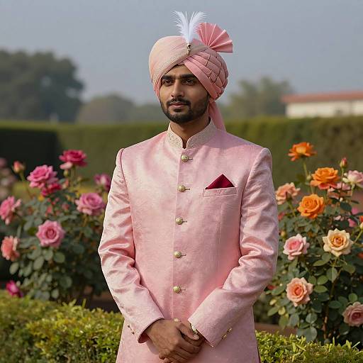 Elegant Indian Groom in Vibrant Garden