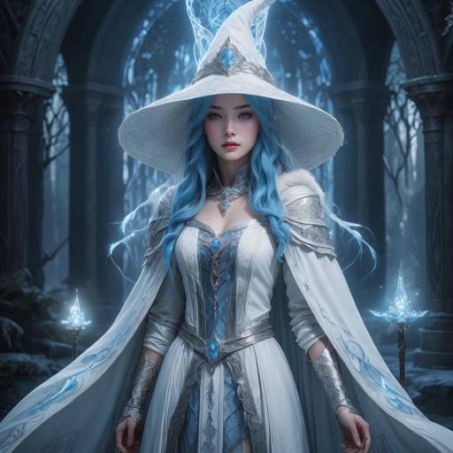Fantasy Ice Sorceress in Mystical Ruins