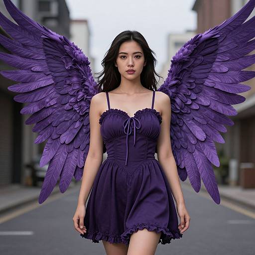 Woman with Purple Angel Wings