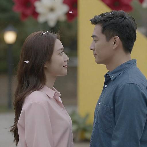 Intimate Moment Amidst Falling Petals