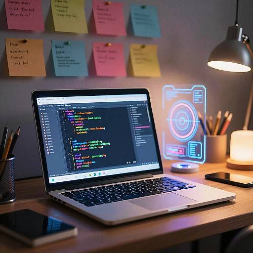 Creative Workspace with Glowing Laptop