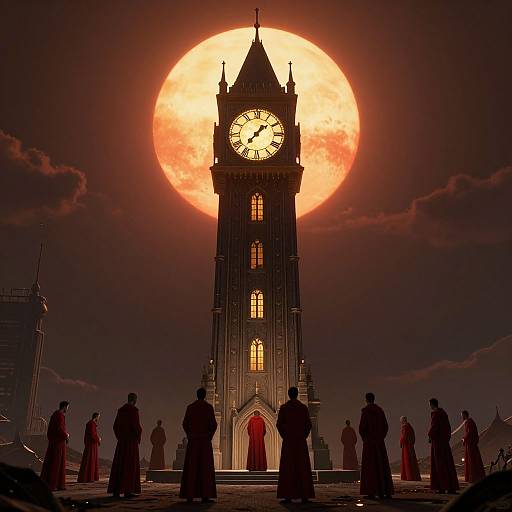 Surreal Cyberpunk Clock Tower Ritual