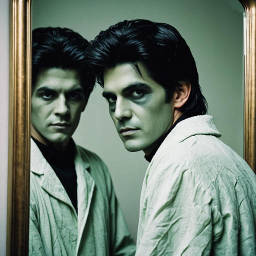Man in Frankenstein Costume Looking in Mirror