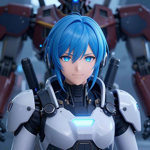 Blue-Haired Anime Mech Pilot