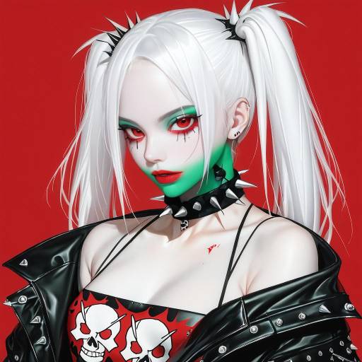Punk Girl with White Hair and Spiked Accessories