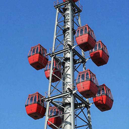 Metal Observation Tower with Red Cable Cars