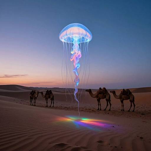 Surreal Desert Twilight with Floating Jellyfish