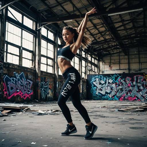 Urban dancer posing in graffiti-covered warehouse Urban dancer posing in graffiti-covered warehouse