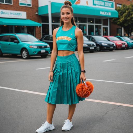 Cheerleader in Teal Pleated Skirt Outfit