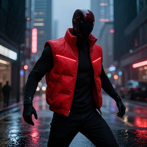 Futuristic Redvest in Cyberpunk City