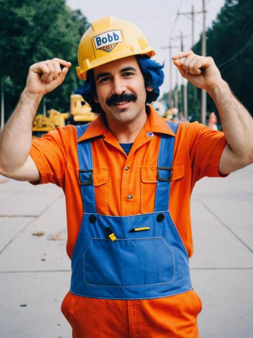 Man in Bob Builder Costume on Street