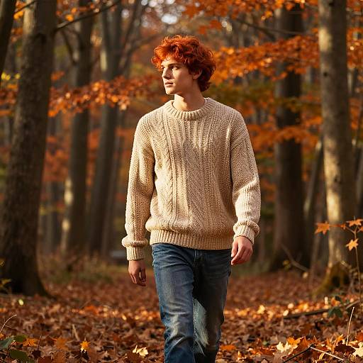 Ginger Male Model in Autumn Forest