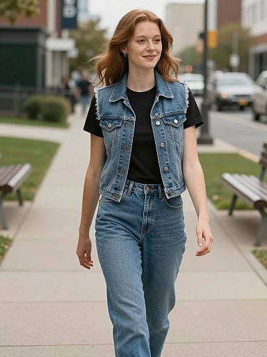 Freckled Woman in Denim Street Style