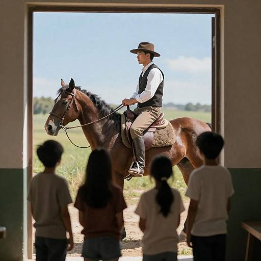 Man on Horse at Doorway Scene