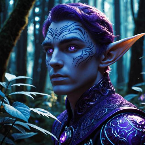 Male Elf with Purple Eyes in Enchanted Forest