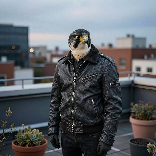 Twilight Urban Falconer on Rooftop Garden
