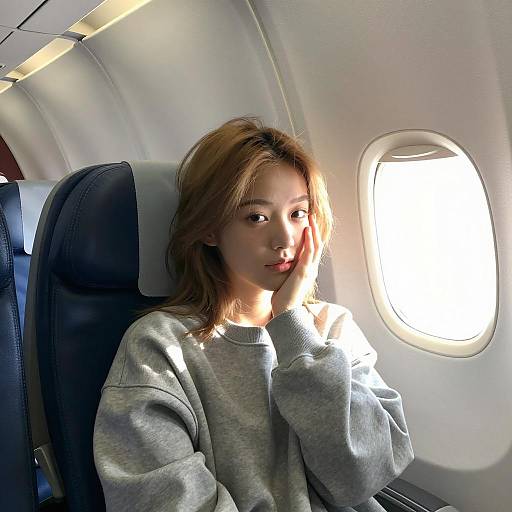 Young Woman Relaxing on Airplane