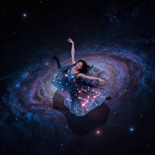 Celestial Dancer Among Floating Galaxies
