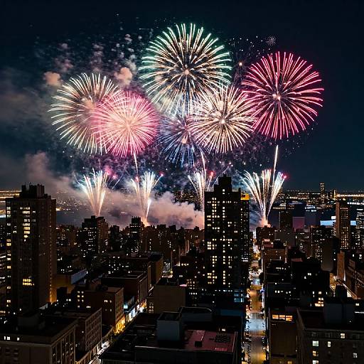 Vibrant Fireworks Over NYC Skyline