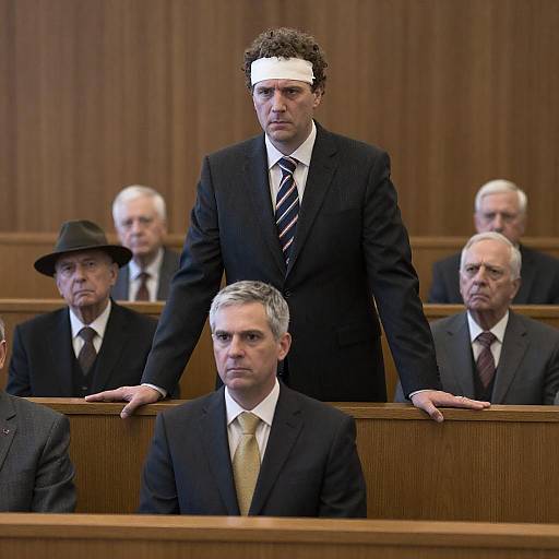 Man Standing in Courtroom with Bandaged Forehead