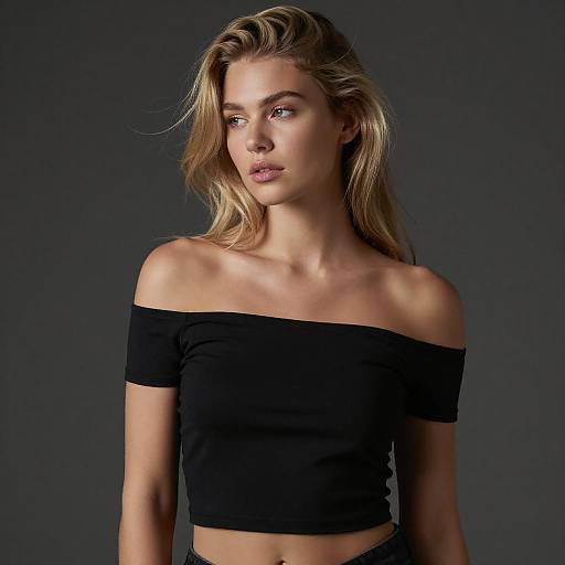 Blonde Woman in Black Crop Top