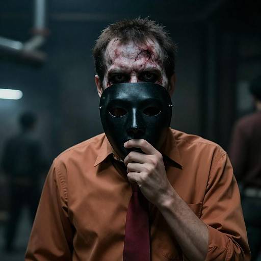 Gruesome Faced Man in Dark Setting