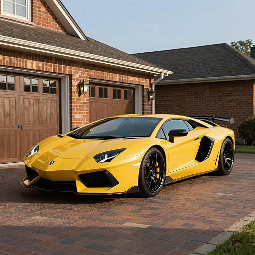 Vibrant Yellow Sports Car on Driveway