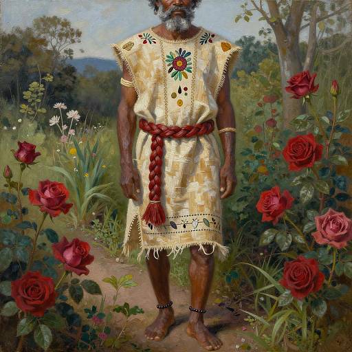 Surrealist Fisherman in a Vibrant Garden