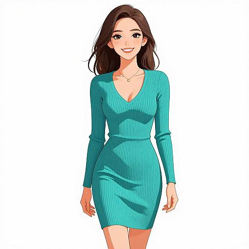 Smiling Woman in Teal Mini Dress