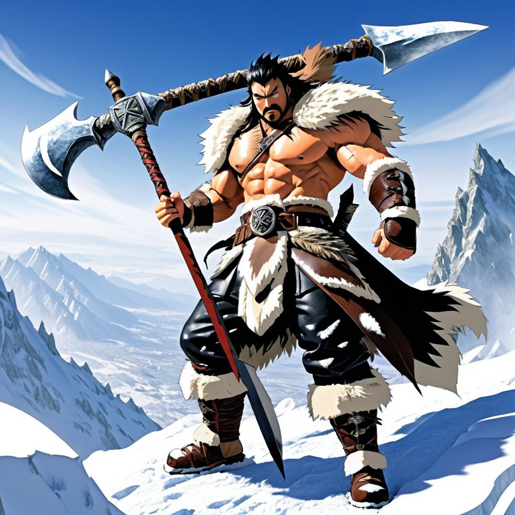 Fierce Barbarian on Snowy Mountain Peak