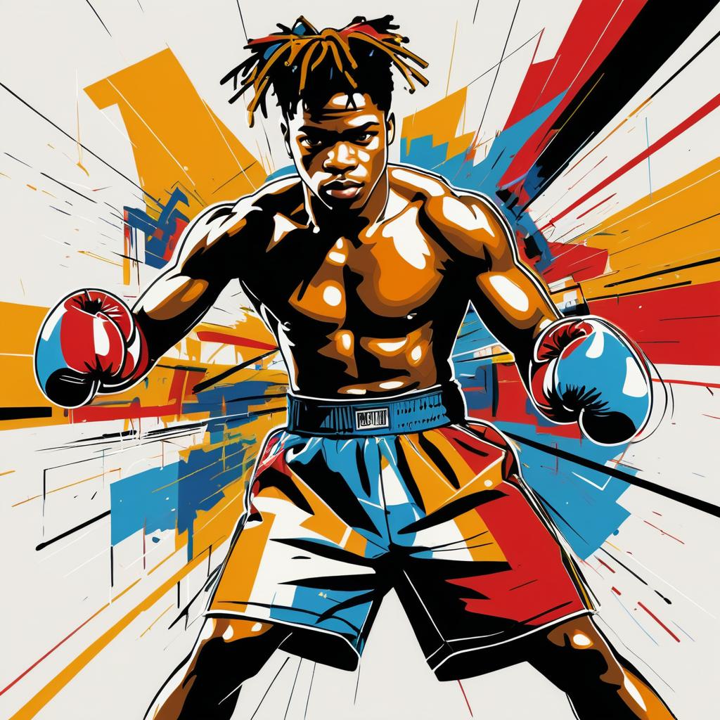 Dynamic Boxer in Basquiat Style