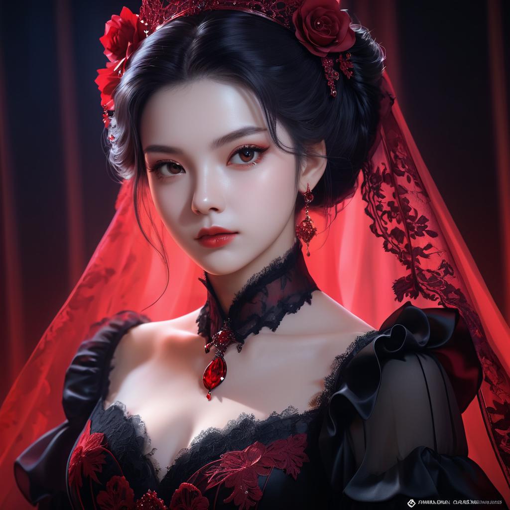 Elegant Vampire Anime Portrait in Crimson