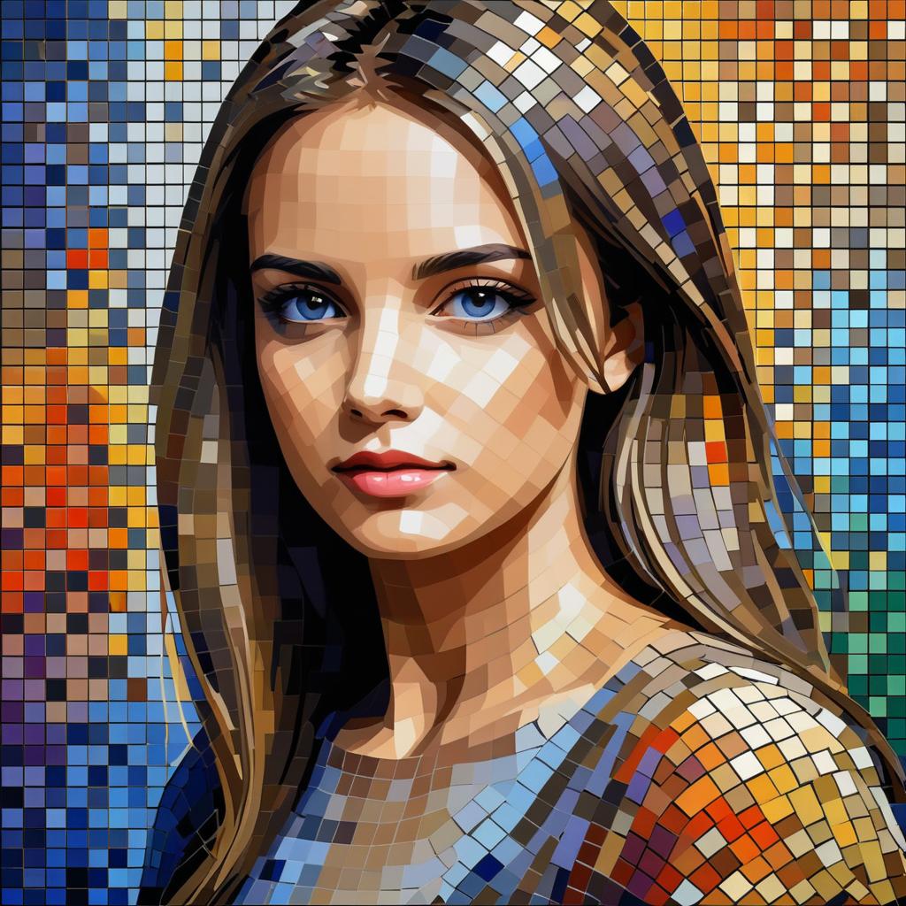 Textured Mosaic Portrait of a Young Woman