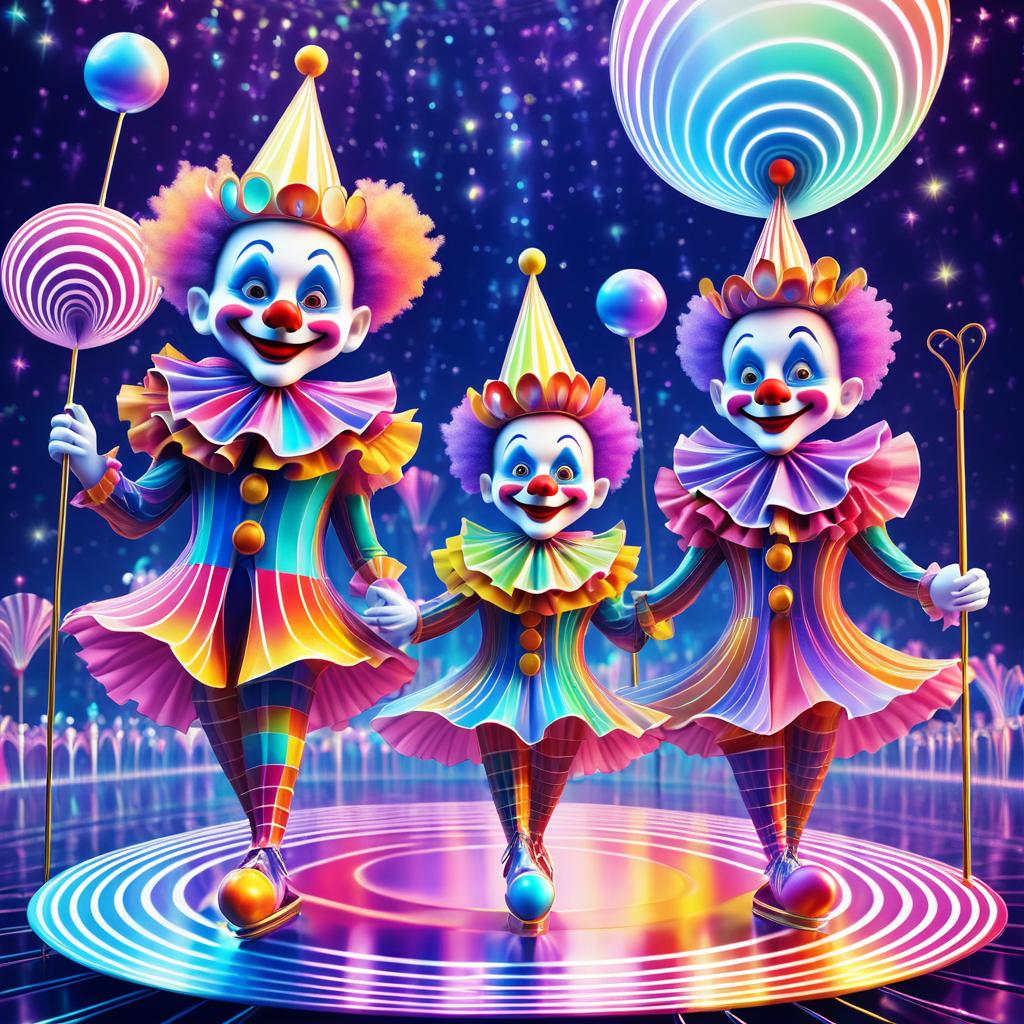 Whimsical Fantasy Clowns in Holographic Circus