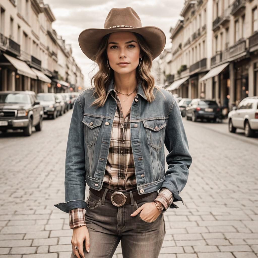 Rustic Cowgirl Fashion in Sepia Tone