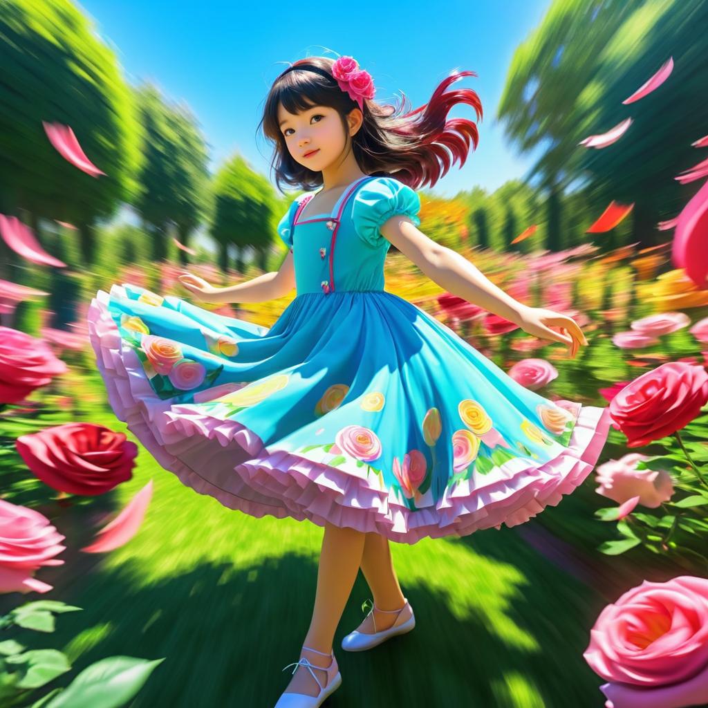 Anime Girl Twirling in Rose Garden