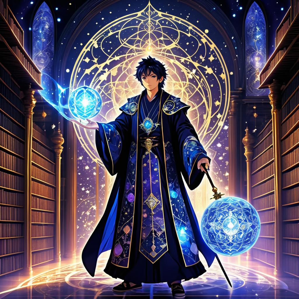 Celestial Mage in Ancient Library