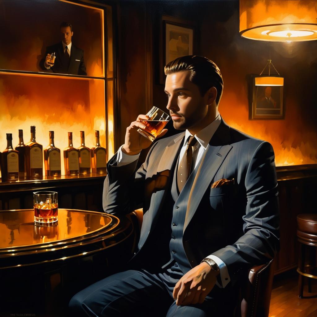 Dapper Man Enjoying Whiskey in Bar