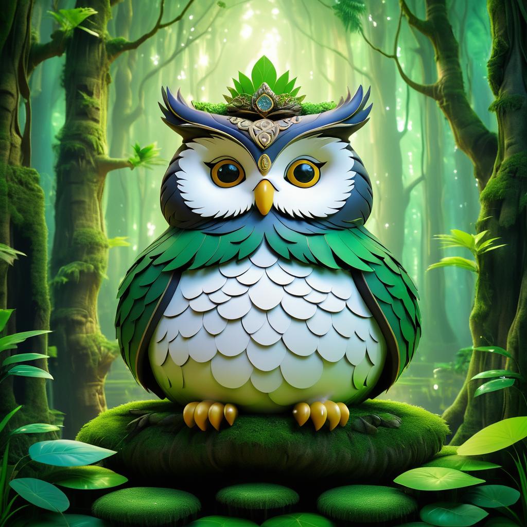 Regal Owl Meditating in Enchanted Forest