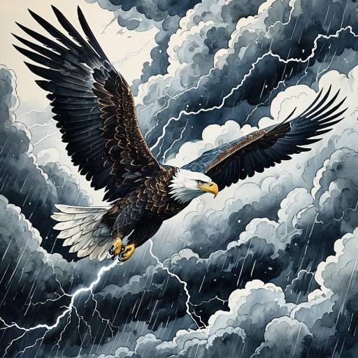 Watercolor Soaring Eagle in Storm