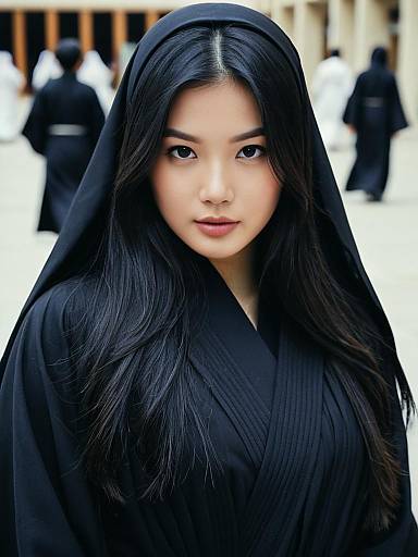 Asian Woman Wearing Black Abaya