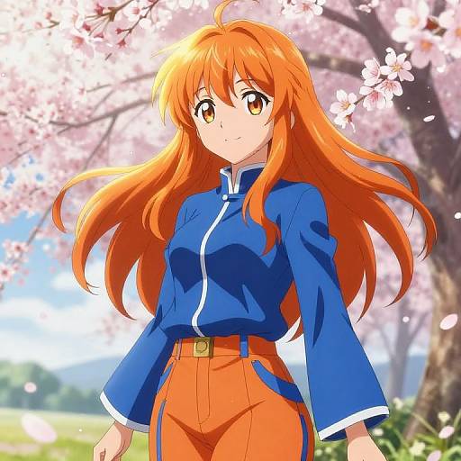 Vibrant Anime Girl in Cherry Blossoms