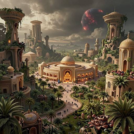 1960s Sci-Fi Landscape with Heliosphere