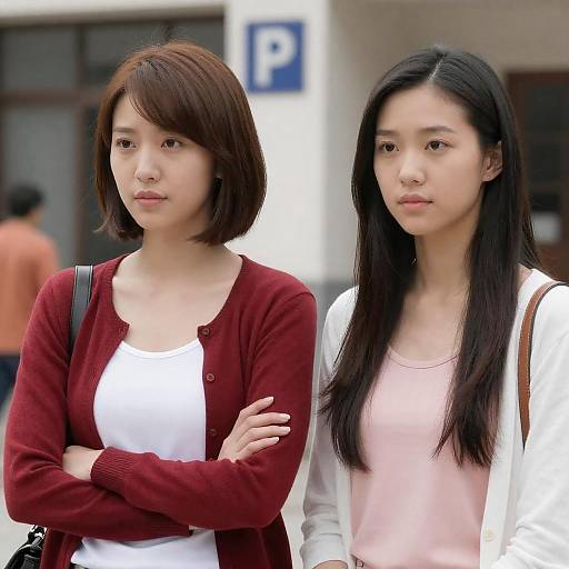 Two Young Women Standing Outdoors