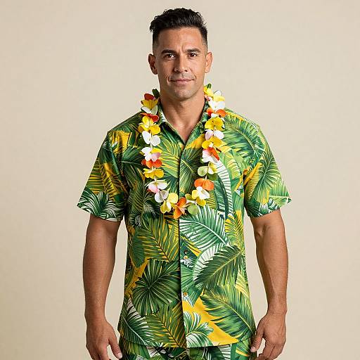 Man in Tropical Outfit with Lei