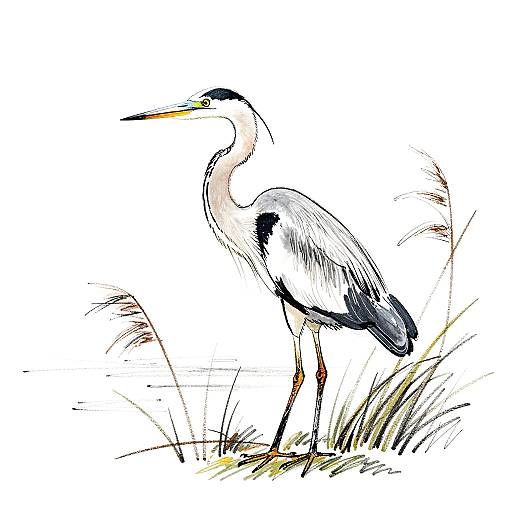 Graceful Heron Ink Sketch
