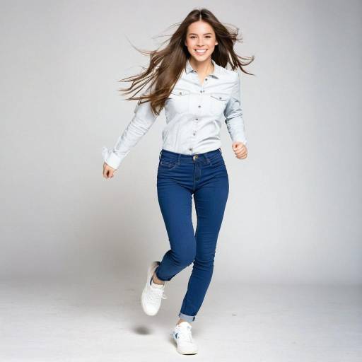 Smiling Girl Running in Blue Pants