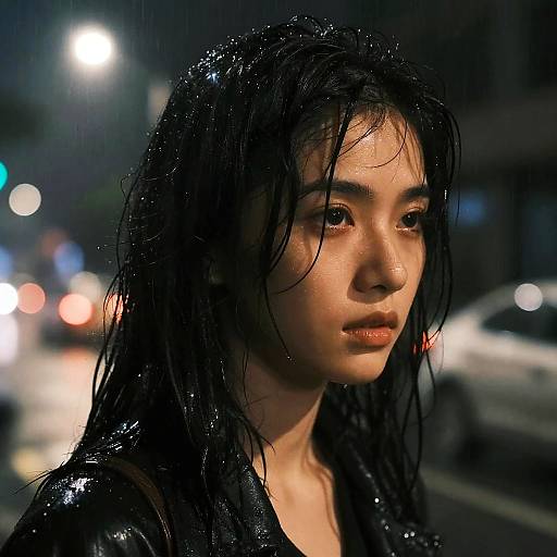 Moody Close-Up of Rain-Soaked Figure